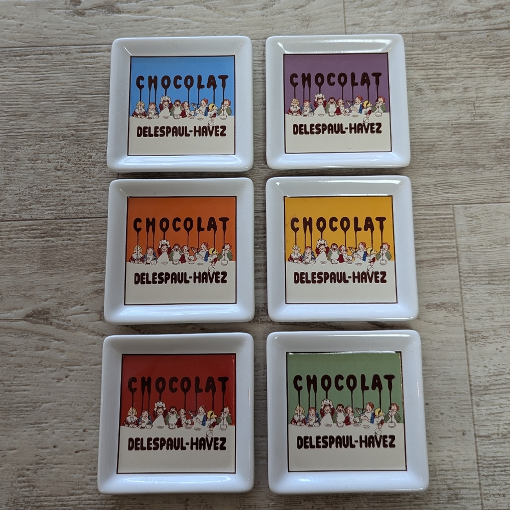 POTTERY BARN set of 6 ceramic coasters French chocolate